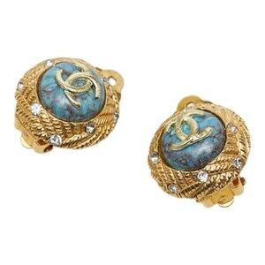 Chanel Coco Mark Rhinestone Earrings Metal Women's CHANEL